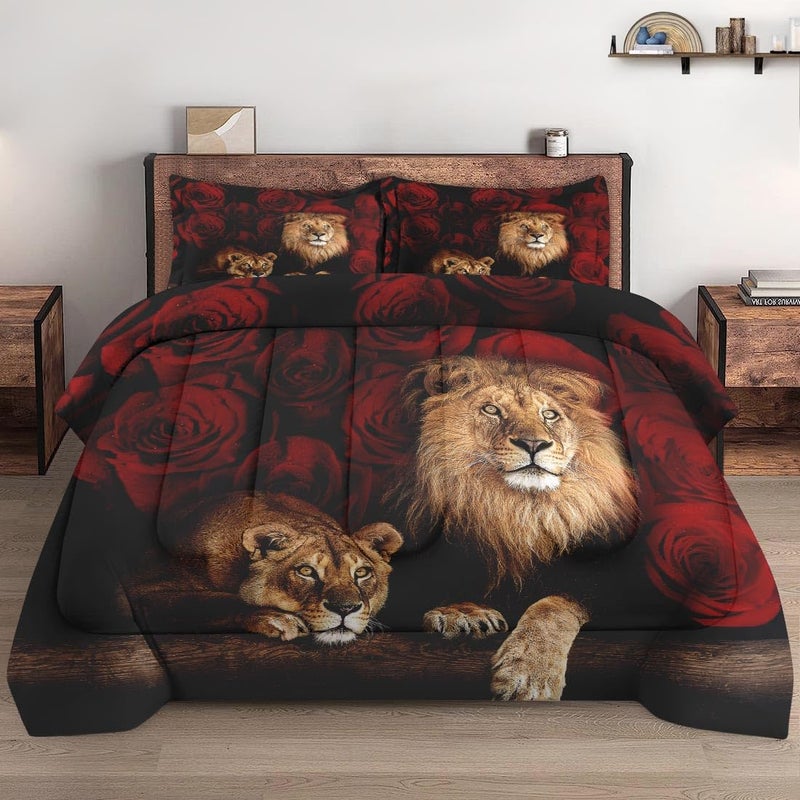WeCozy Queen Size Comforter Set with 2 Pillowcases  Family Pride King Animal Lion Soft 3 Pcs Bedding for Kids and Adults Bedroom Bed Decor - Image 1